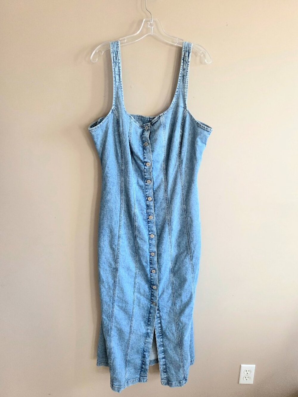 Cap Denim Light Wash Button-Front Midi/Maxi Overalls Cotton Dress XL